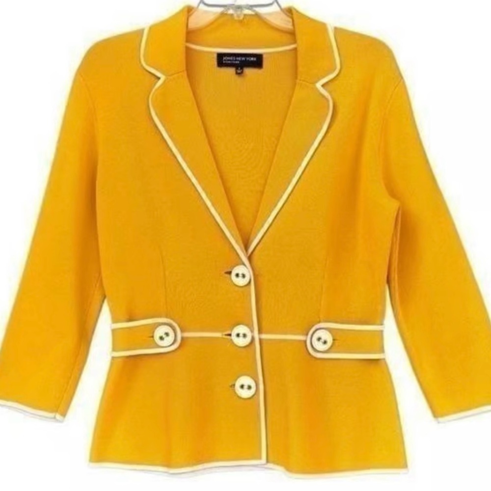 Jones New York Yellow Knit Blazer Jacket Size Small Classic Preppy